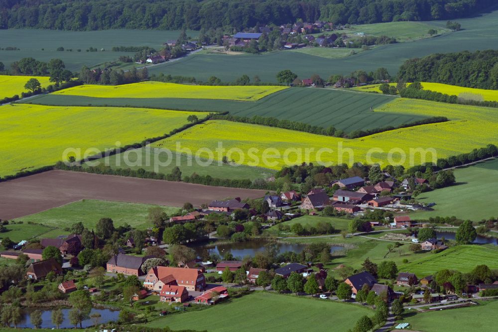 Farchauer Mühle from the bird's eye view: Agricultural land and field boundaries surround the settlement area of the village in Farchauer Mühle in the state Schleswig-Holstein, Germany