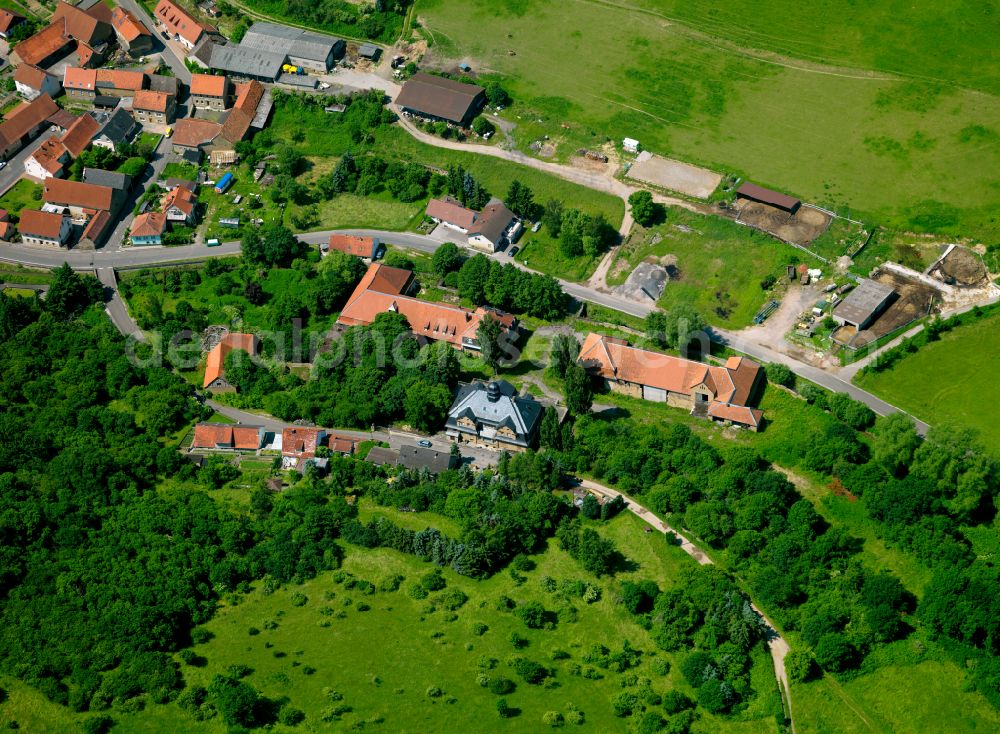 Aerial photograph Finkenbach-Gersweiler - Agricultural land and field boundaries surround the settlement area of the village in Finkenbach-Gersweiler in the state Rhineland-Palatinate, Germany