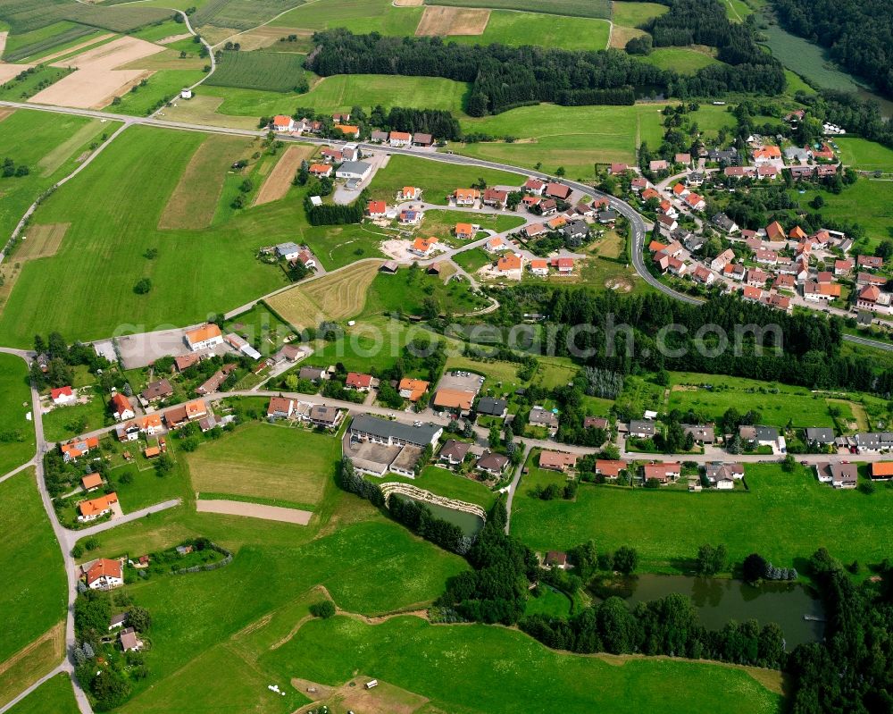 Aerial photograph Finsterrot - Agricultural land and field boundaries surround the settlement area of the village in Finsterrot in the state Baden-Wuerttemberg, Germany