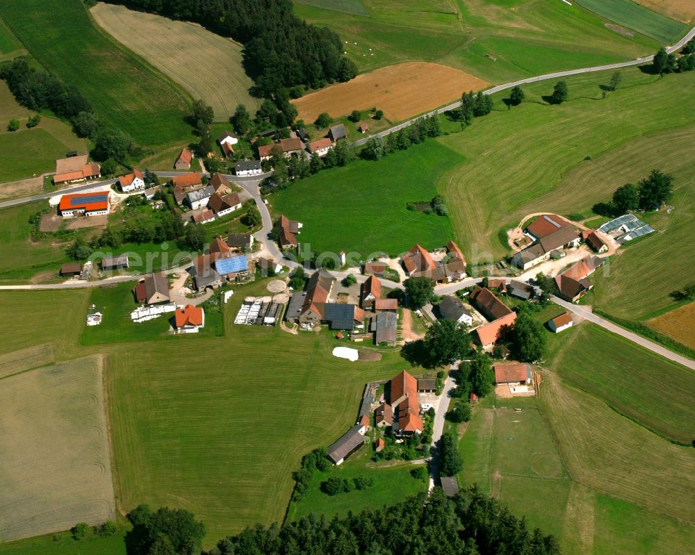 Aerial image Fischbach - Agricultural land and field boundaries surround the settlement area of the village in Fischbach in the state Bavaria, Germany