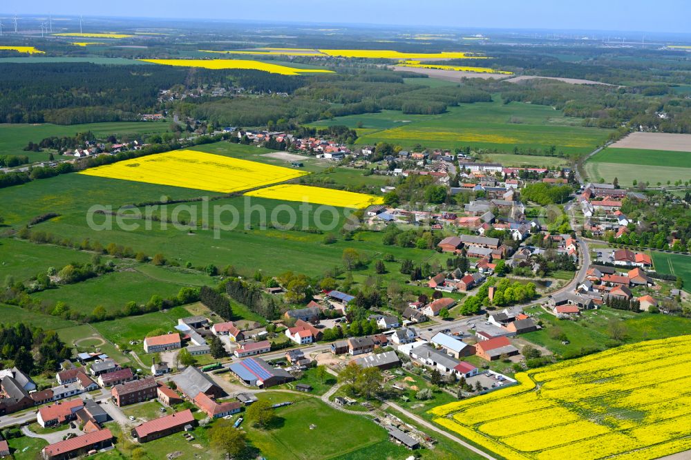 Aerial photograph Fleetmark - Agricultural land and field boundaries surround the settlement area of the village in Fleetmark in the state Saxony-Anhalt, Germany