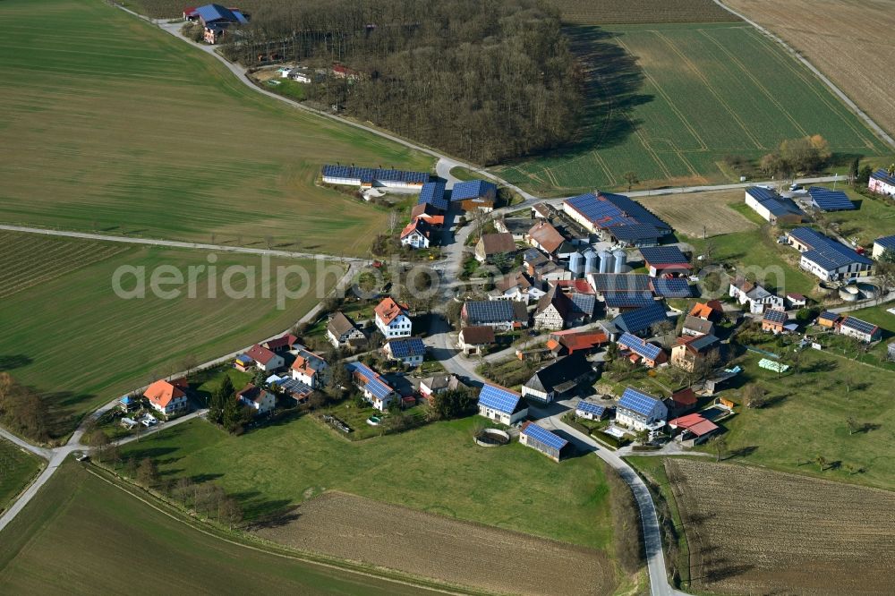 Aerial image Forchtenberg - Agricultural land and field boundaries surround the settlement area of the village in Forchtenberg in the state Baden-Wuerttemberg, Germany