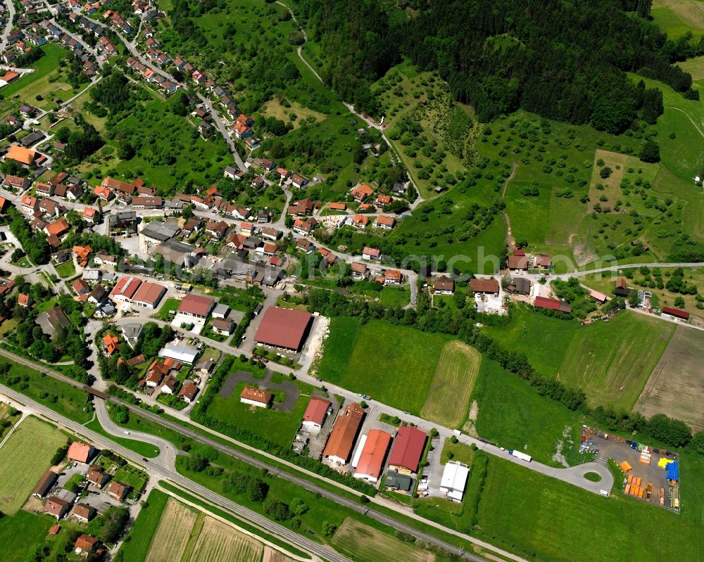 Aerial image Fornsbach - Agricultural land and field boundaries surround the settlement area of the village in Fornsbach in the state Baden-Wuerttemberg, Germany