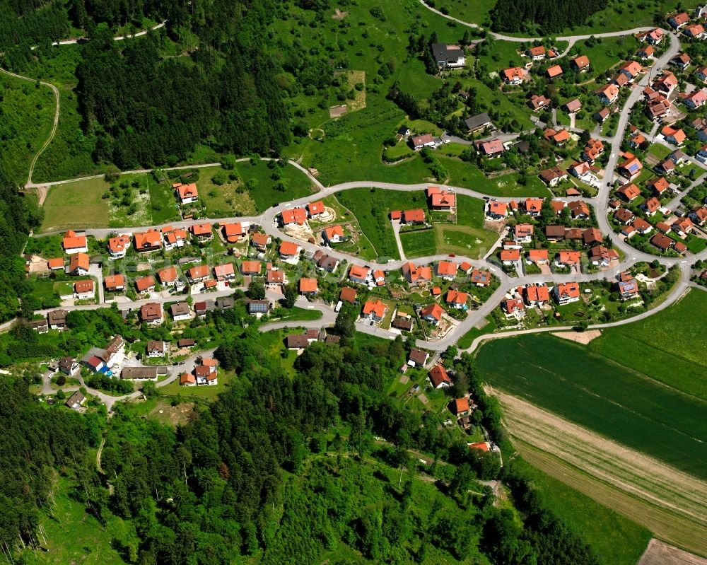 Aerial photograph Fornsbach - Agricultural land and field boundaries surround the settlement area of the village in Fornsbach in the state Baden-Wuerttemberg, Germany