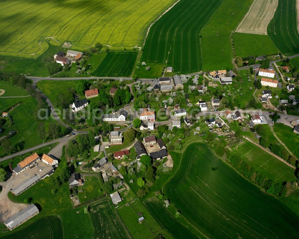 Aerial image Frankenau - Agricultural land and field boundaries surround the settlement area of the village in Frankenau in the state Saxony, Germany