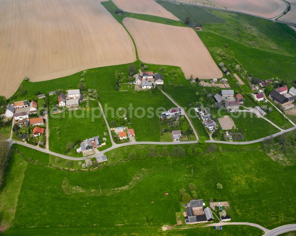 Aerial image Frankenau - Agricultural land and field boundaries surround the settlement area of the village in Frankenau in the state Saxony, Germany