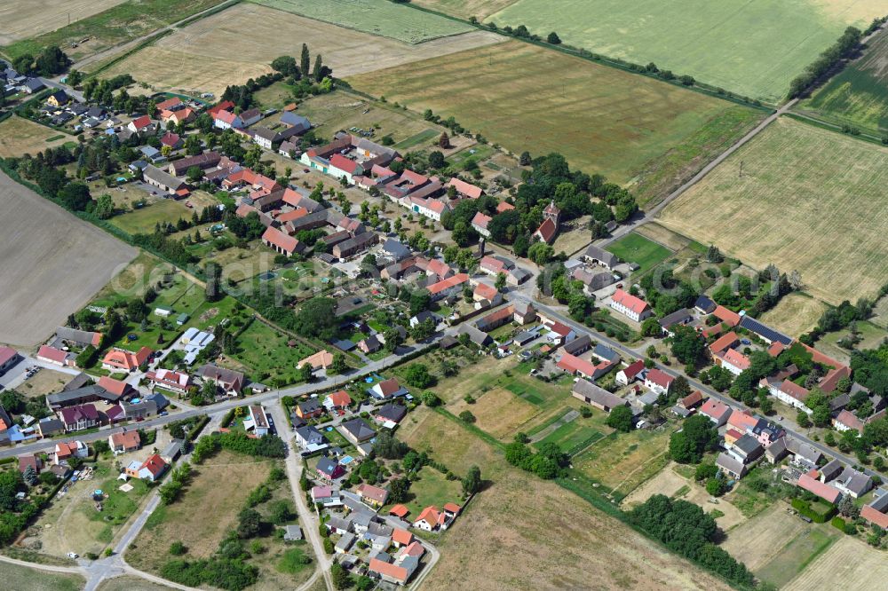 Aerial image Frankenfelde - Agricultural land and field boundaries surround the settlement area of the village on street Dorfstrasse in Frankenfelde in the state Brandenburg, Germany