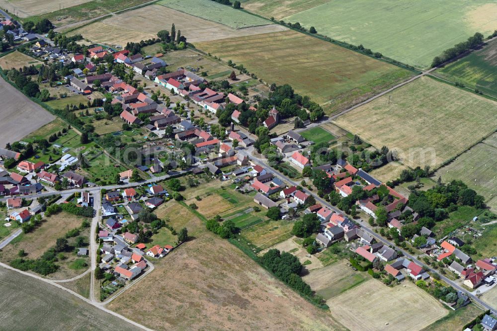 Aerial photograph Frankenfelde - Agricultural land and field boundaries surround the settlement area of the village on street Dorfstrasse in Frankenfelde in the state Brandenburg, Germany