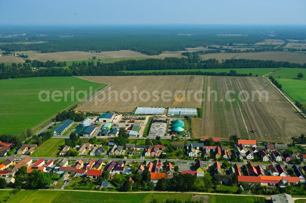 Aerial photograph Frauwalde - Agricultural land and field boundaries surround the settlement area of the village in Frauwalde in the state Brandenburg, Germany