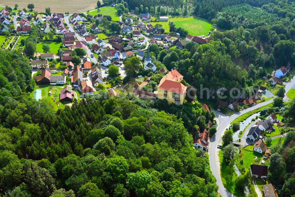 Aerial image Freienfels - Agricultural land and field boundaries surround the settlement area of the village in Freienfels in the state Bavaria, Germany