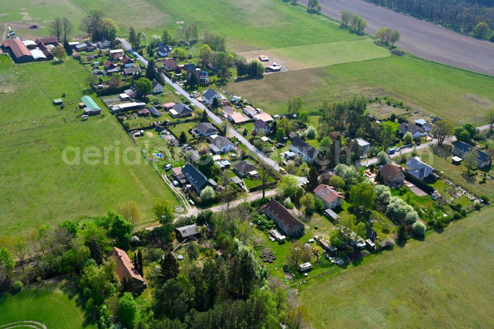 Aerial image Freienhagen - Agricultural land and field boundaries surround the settlement area of the village in Freienhagen in the state Brandenburg, Germany