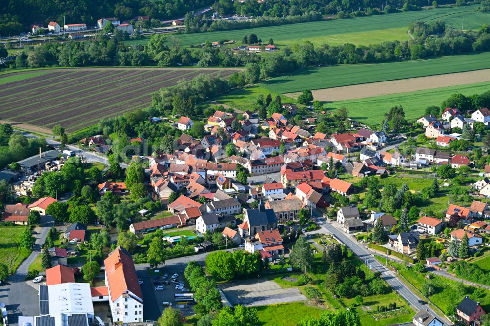 Aerial image Freienorla - Agricultural land and field boundaries surround the settlement area of the village in Freienorla in the state Thuringia, Germany