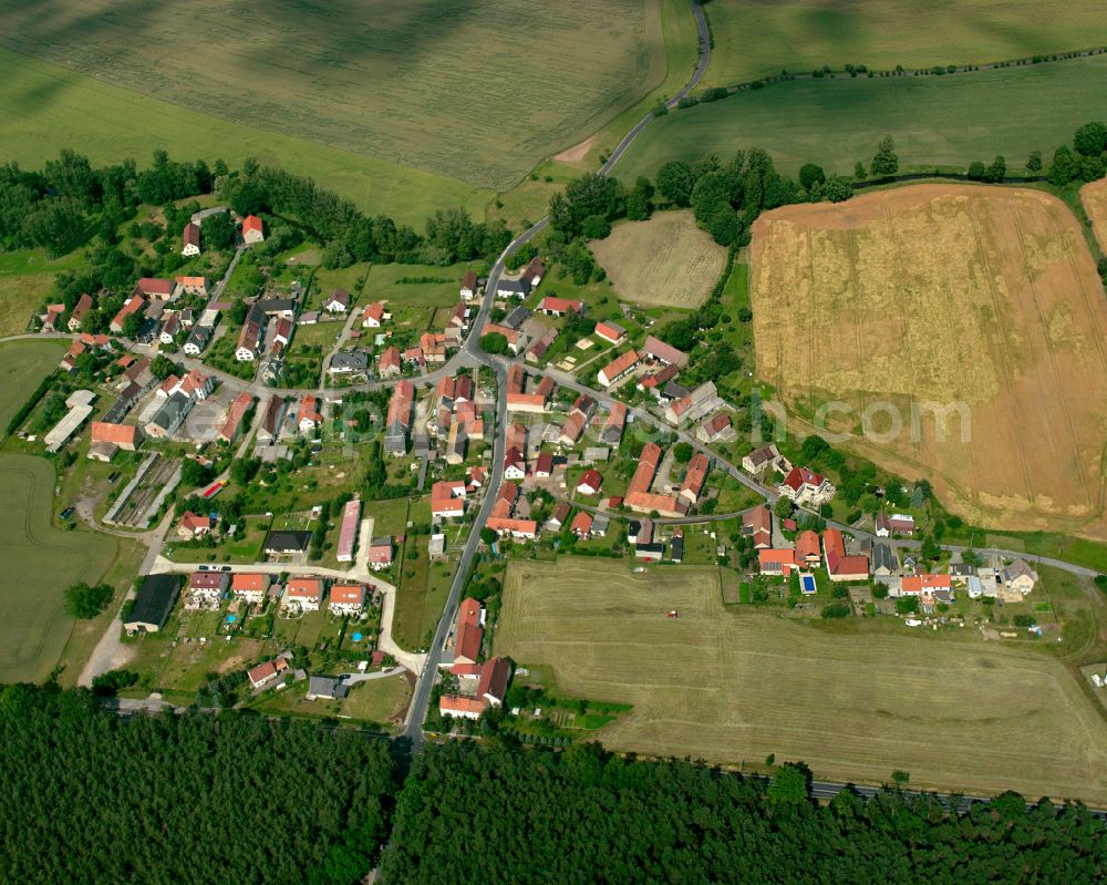 Aerial image Freitelsdorf - Agricultural land and field boundaries surround the settlement area of the village in Freitelsdorf in the state Saxony, Germany