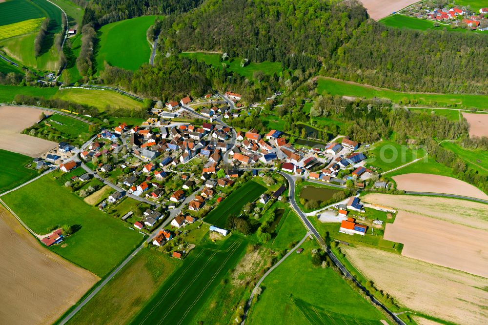 Aerial image Füttersee - Agricultural land and field boundaries surround the settlement area of the village in Füttersee in the state Bavaria, Germany