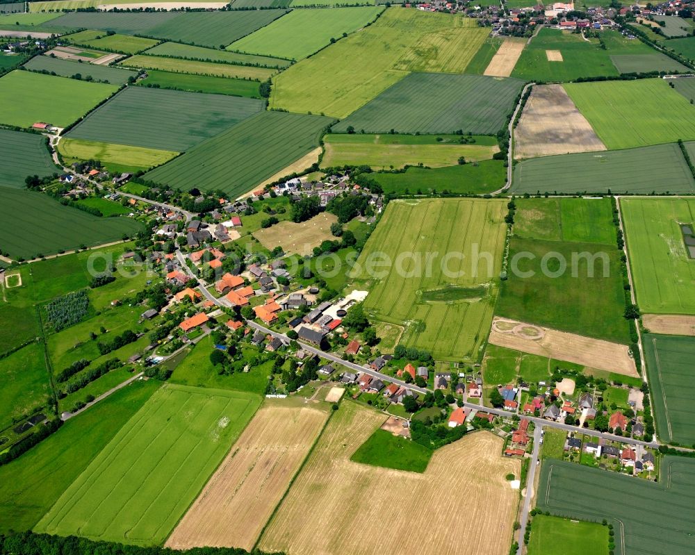 Aerial photograph Fuhlenhagen - Agricultural land and field boundaries surround the settlement area of the village in Fuhlenhagen in the state Schleswig-Holstein, Germany