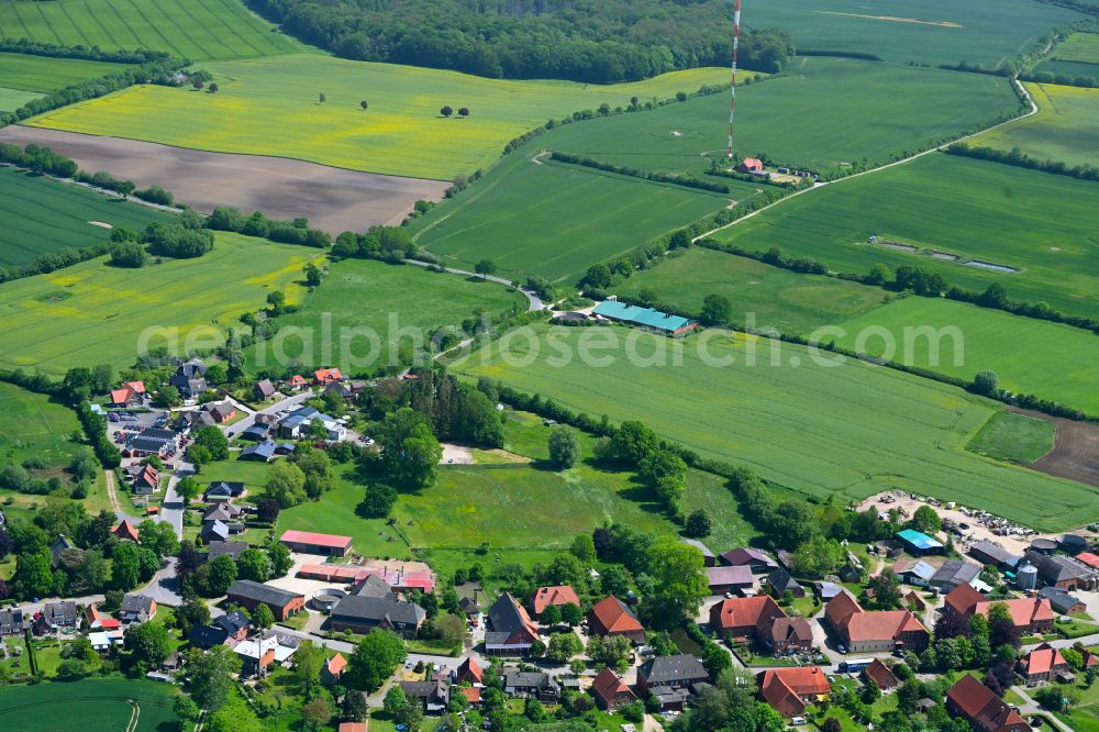 Aerial image Fuhlenhagen - Agricultural land and field boundaries surround the settlement area of the village in Fuhlenhagen in the state Schleswig-Holstein, Germany