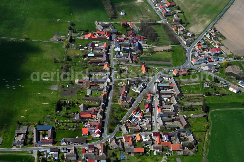 Aerial image Gadegast - Agricultural land and field boundaries surround the settlement area of the village in Gadegast in the state Saxony-Anhalt, Germany