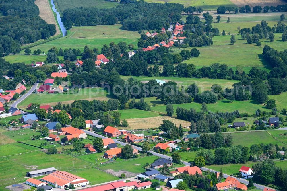 Aerial image Garlitz - Agricultural land and field boundaries surround the settlement area of the village in Garlitz in the state Mecklenburg - Western Pomerania, Germany