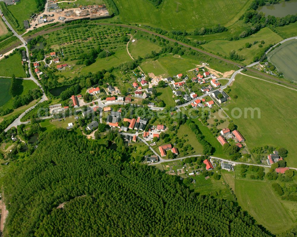 Aerial image Gauern - Agricultural land and field boundaries surround the settlement area of the village in Gauern in the state Thuringia, Germany