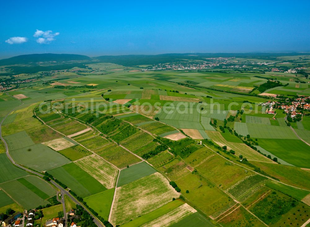 Aerial image Gauersheim - Agricultural land and field boundaries surround the settlement area of the village in Gauersheim in the state Rhineland-Palatinate, Germany