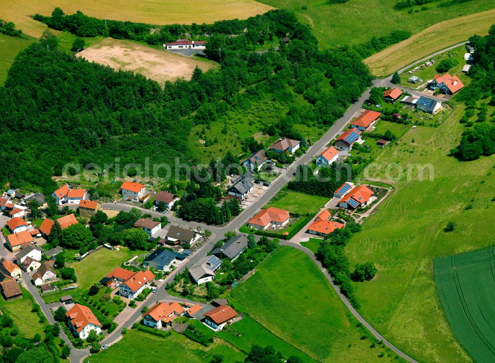 Aerial photograph Gaugrehweiler - Agricultural land and field boundaries surround the settlement area of the village in Gaugrehweiler in the state Rhineland-Palatinate, Germany