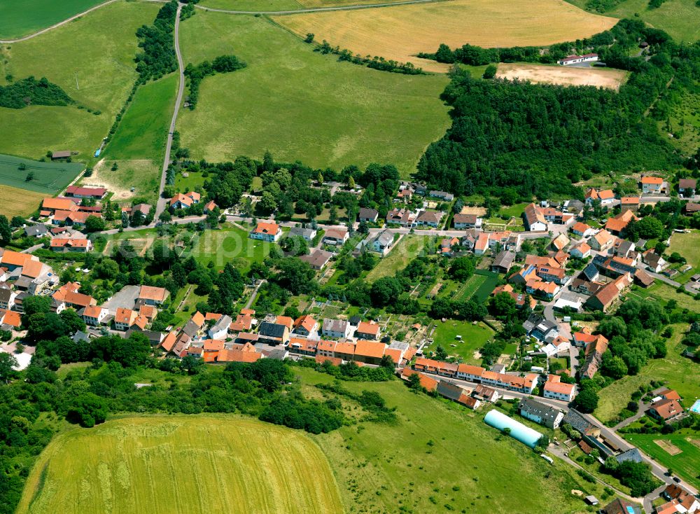 Aerial photograph Gaugrehweiler - Agricultural land and field boundaries surround the settlement area of the village in Gaugrehweiler in the state Rhineland-Palatinate, Germany