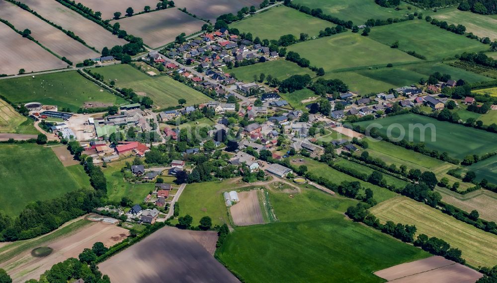 Aerial photograph Geltorf - Agricultural land and field boundaries surround the settlement area of the village in Geltorf in the state Schleswig-Holstein, Germany