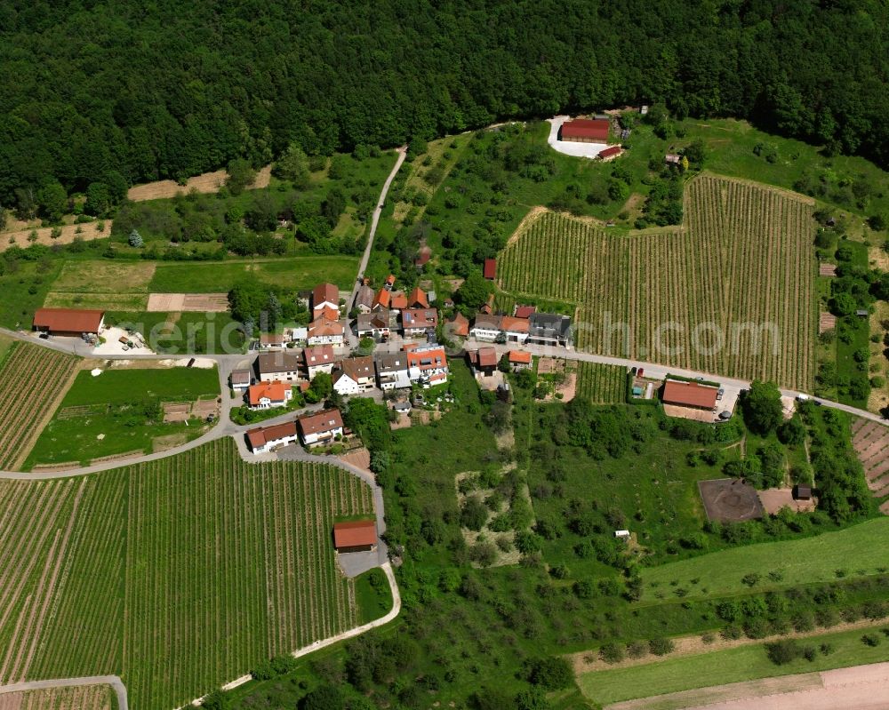 Aerial photograph Geradstetten - Agricultural land and field boundaries surround the settlement area of the village in Geradstetten in the state Baden-Wuerttemberg, Germany