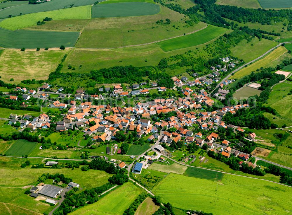 Aerial photograph Gerbach - Agricultural land and field boundaries surround the settlement area of the village in Gerbach in the state Rhineland-Palatinate, Germany