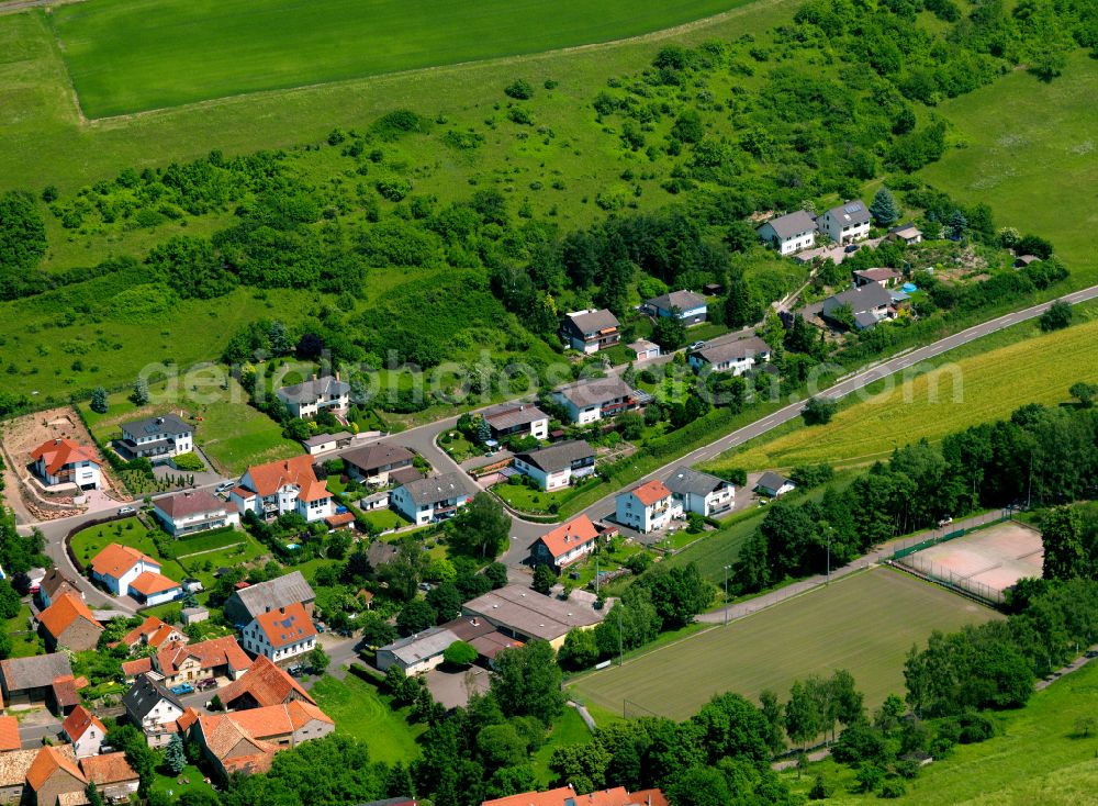 Aerial image Gerbach - Agricultural land and field boundaries surround the settlement area of the village in Gerbach in the state Rhineland-Palatinate, Germany