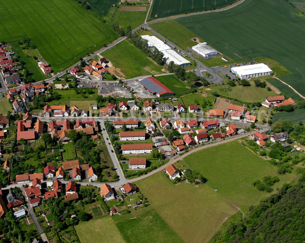 Aerial photograph Gerbershausen - Agricultural land and field boundaries surround the settlement area of the village in Gerbershausen in the state Thuringia, Germany