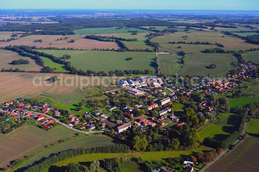 Aerial photograph Gerdshagen - Agricultural land and field boundaries surround the settlement area of the village in Gerdshagen in the state Brandenburg, Germany