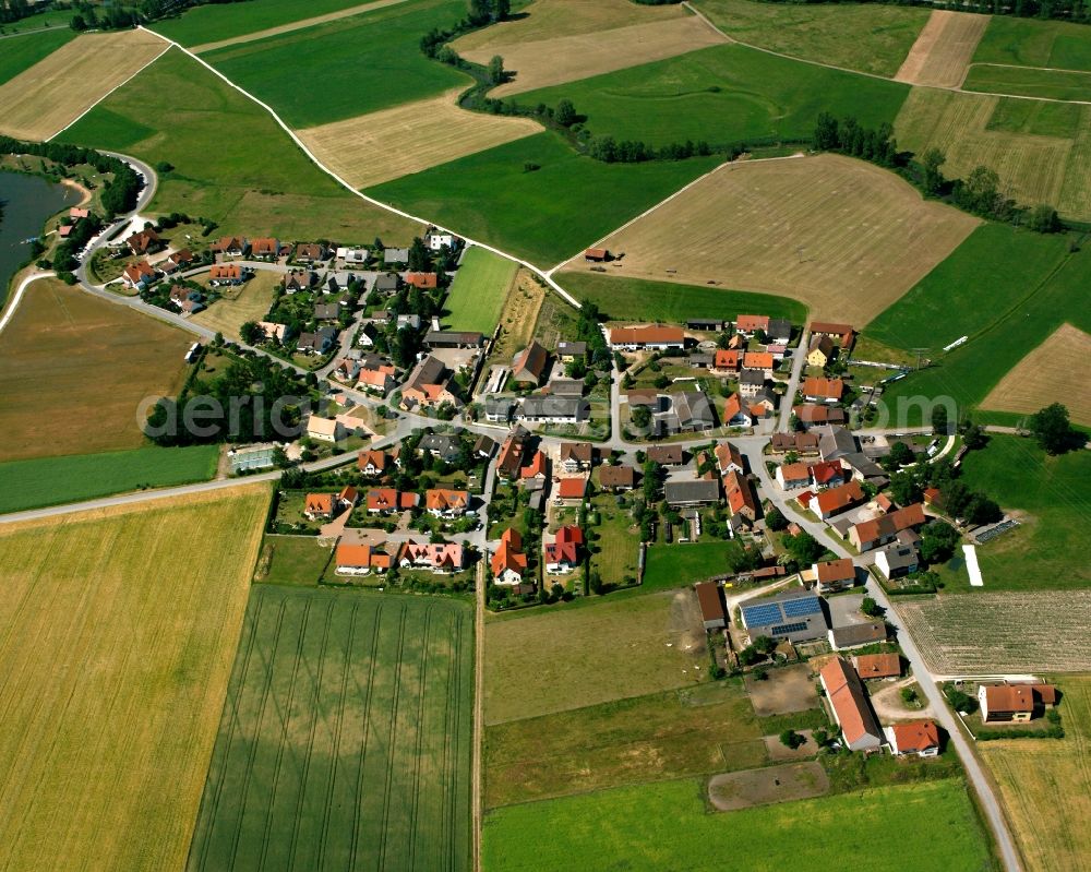 Aerial image Gern - Agricultural land and field boundaries surround the settlement area of the village in Gern in the state Bavaria, Germany