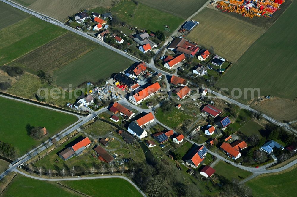 Aerial image Gernstall - Agricultural land and field boundaries surround the settlement area of the village in Gernstall in the state Bavaria, Germany