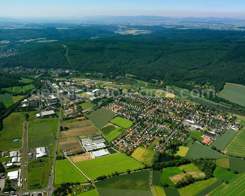 Gimte from the bird's eye view: Agricultural land and field boundaries surround the settlement area of the village in Gimte in the state Lower Saxony, Germany