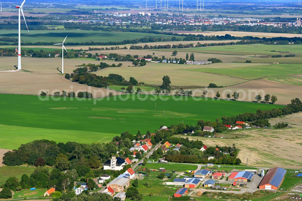 Aerial image Gollmitz - Agricultural land and field boundaries surround the settlement area of the village in Gollmitz Uckermark in the state Brandenburg, Germany