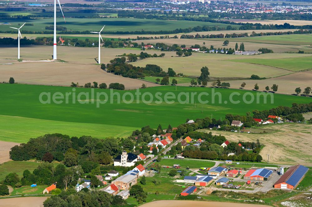 Aerial photograph Gollmitz - Agricultural land and field boundaries surround the settlement area of the village in Gollmitz Uckermark in the state Brandenburg, Germany