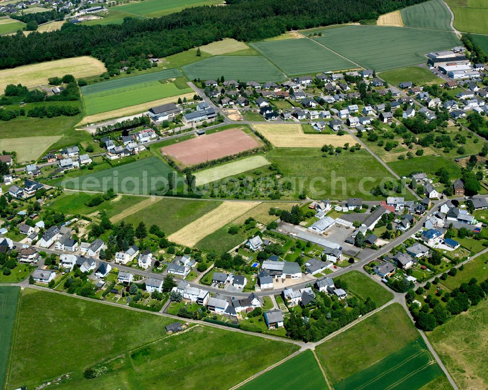 Aerial image Gondershausen - Agricultural land and field boundaries surround the settlement area of the village in Gondershausen in the state Rhineland-Palatinate, Germany