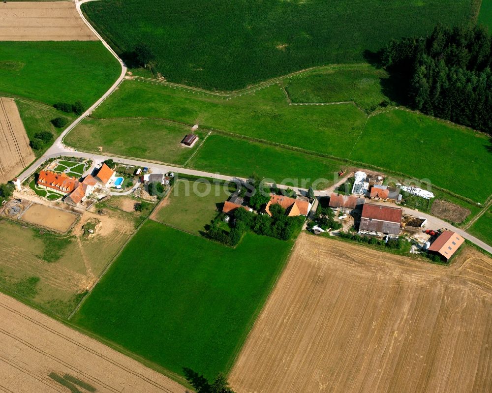 Aerial image Goschenhof - Agricultural land and field boundaries surround the settlement area of the village in Goschenhof in the state Bavaria, Germany