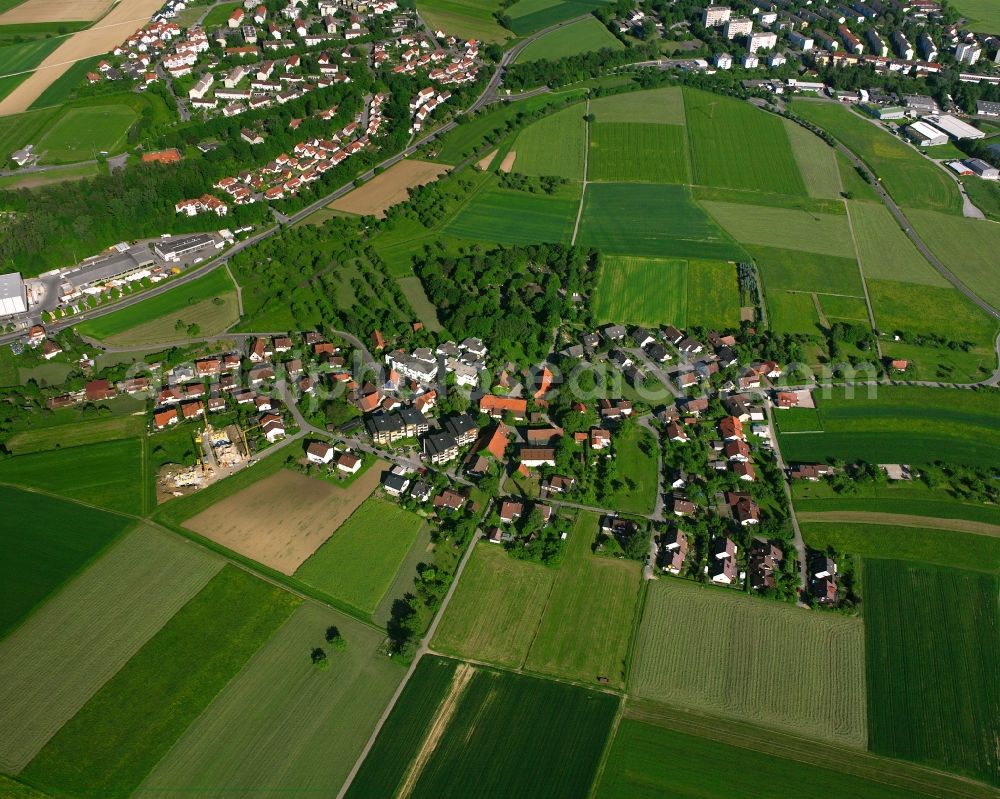 Aerial image St Gotthardt - Agricultural land and field boundaries surround the settlement area of the village in St Gotthardt in the state Baden-Wuerttemberg, Germany