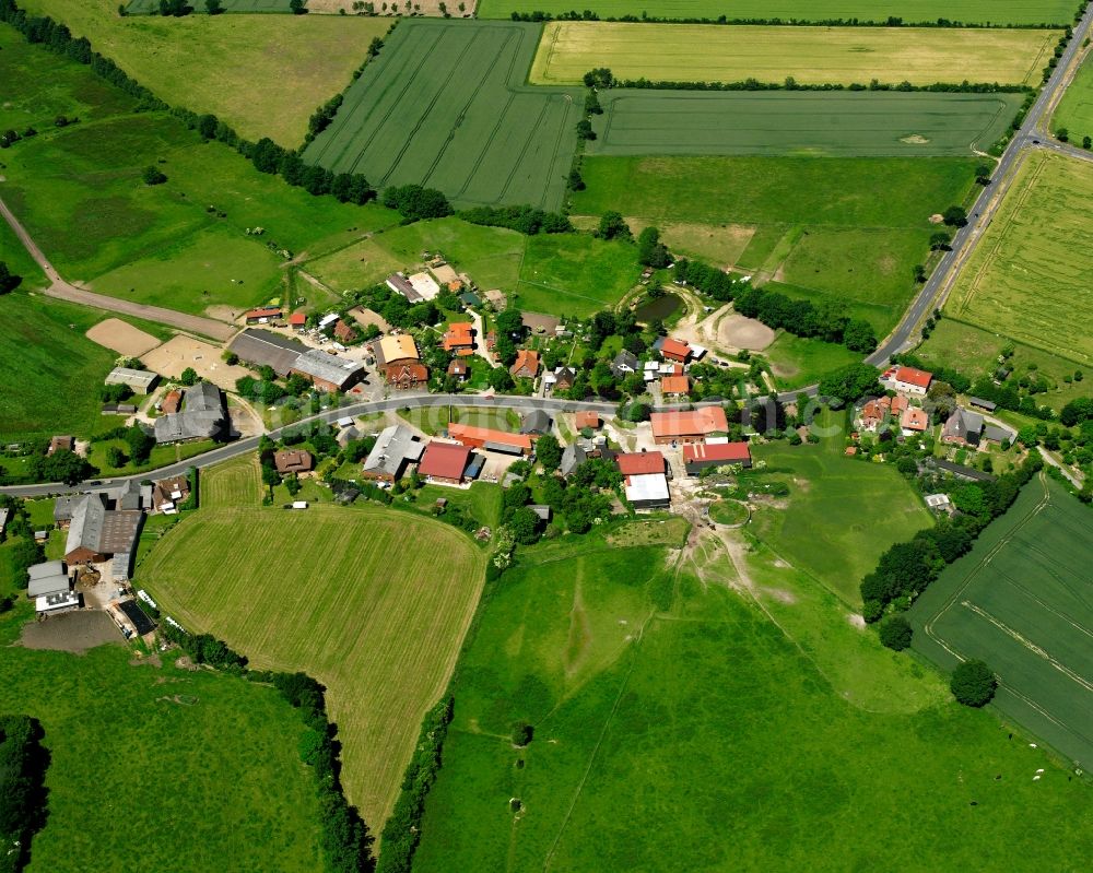 Aerial image Grabau - Agricultural land and field boundaries surround the settlement area of the village in Grabau in the state Schleswig-Holstein, Germany