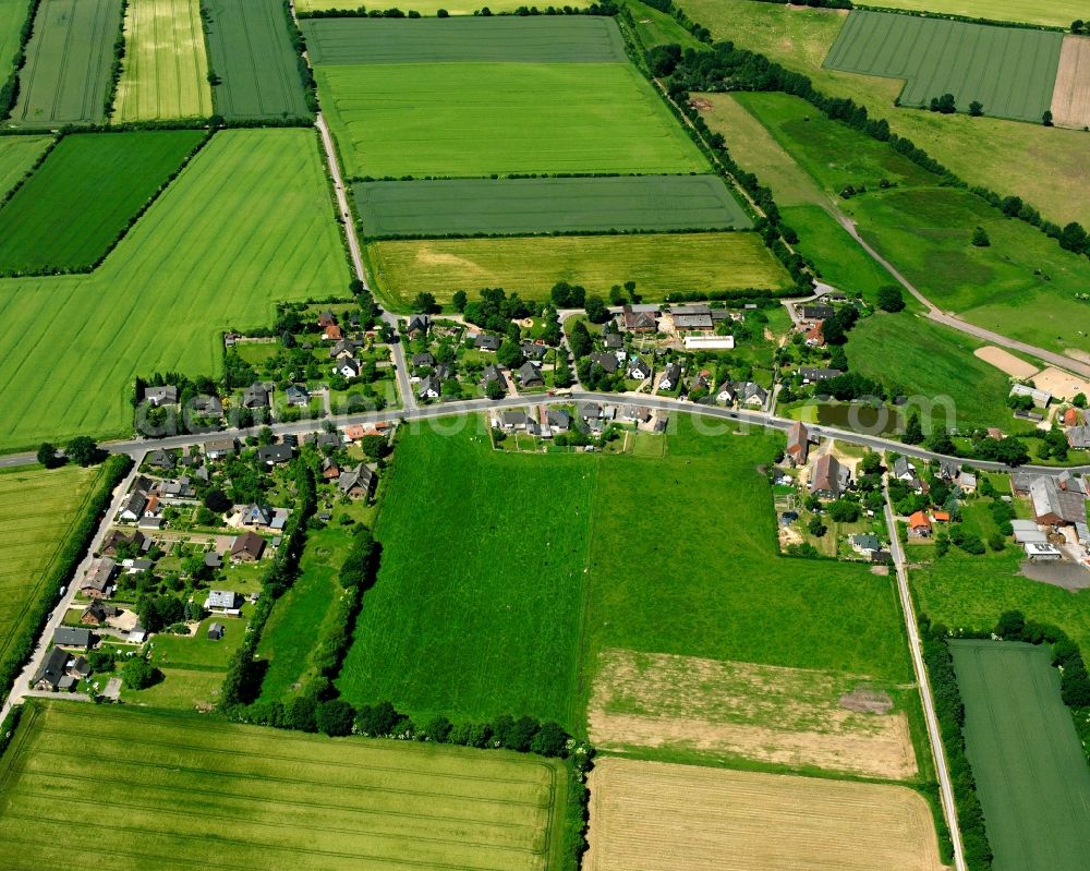 Aerial photograph Grabau - Agricultural land and field boundaries surround the settlement area of the village in Grabau in the state Schleswig-Holstein, Germany