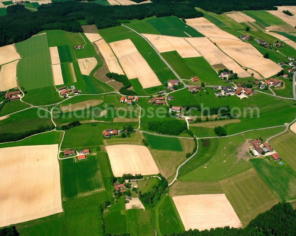 Aerial image Grasensee - Agricultural land and field boundaries surround the settlement area of the village in Grasensee in the state Bavaria, Germany