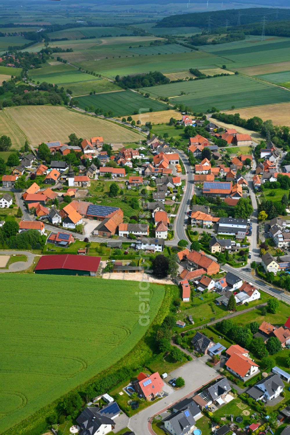 Aerial photograph Graste - Agricultural land and field boundaries surround the settlement area of the village in Graste in the state Lower Saxony, Germany