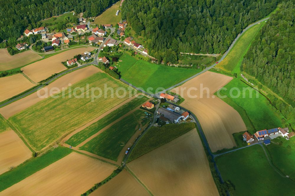 Aerial image Greßelgrund - Agricultural land and field boundaries surround the settlement area of the village in Gresselgrund in the state Bavaria, Germany