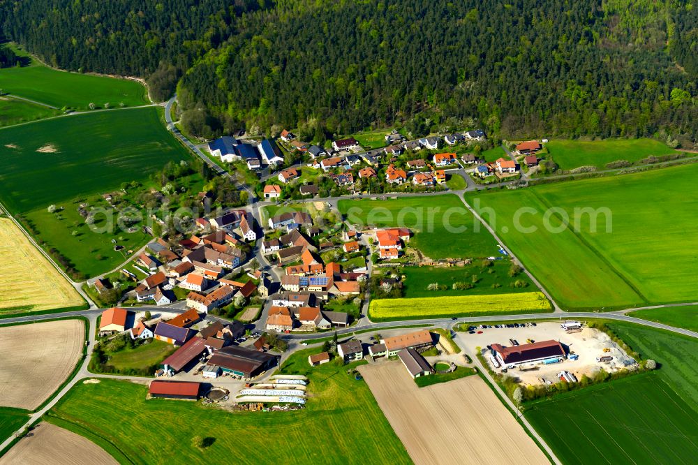 Aerial image Gräfenneuses - Agricultural land and field boundaries surround the settlement area of the village in Gräfenneuses in the state Bavaria, Germany