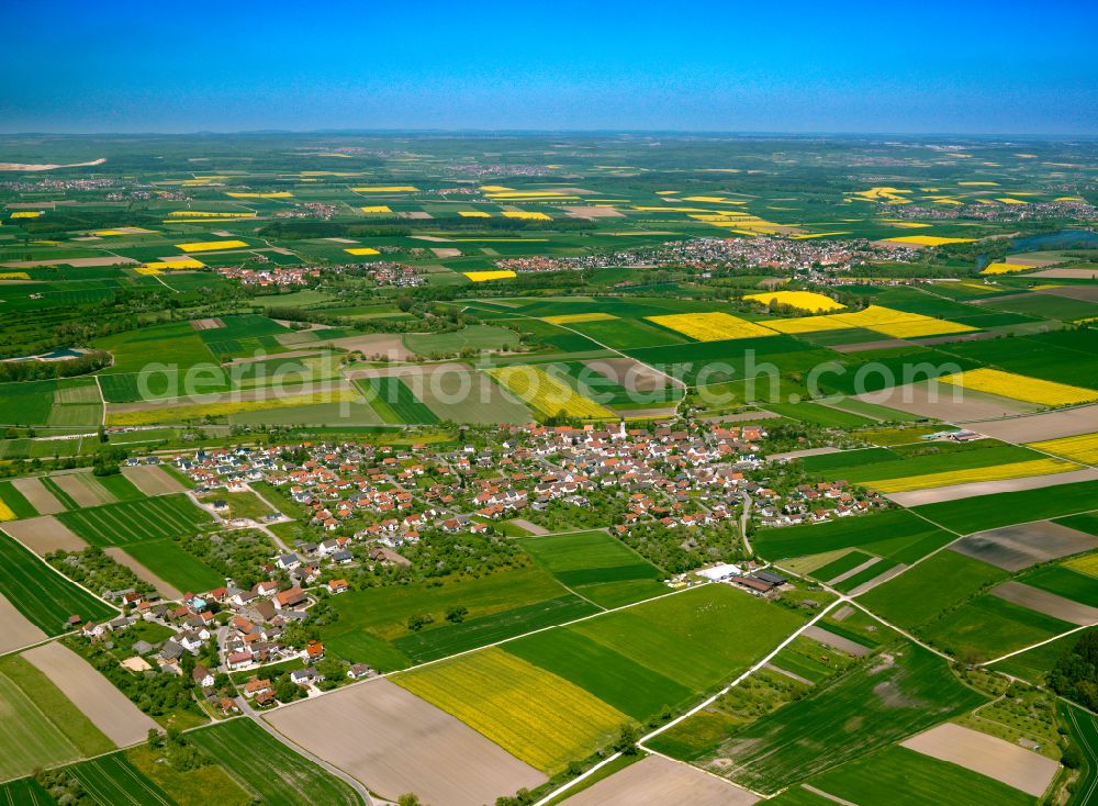 Aerial photograph Griesingen - Agricultural land and field boundaries surround the settlement area of the village in Griesingen in the state Baden-Wuerttemberg, Germany