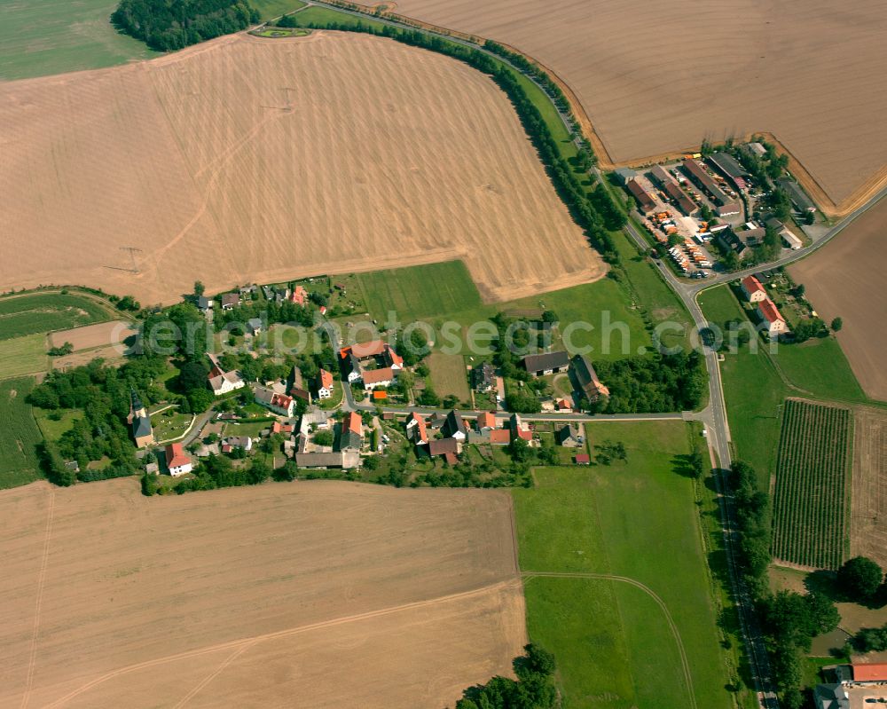 Aerial photograph Groitschen - Agricultural land and field boundaries surround the settlement area of the village in Groitschen in the state Thuringia, Germany