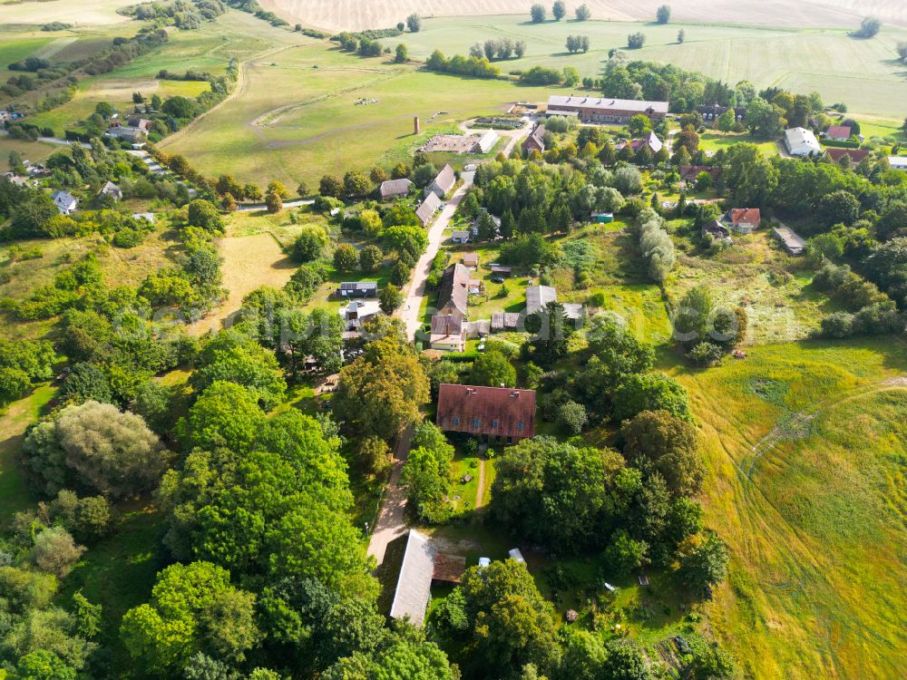 Groß Daberkow from above - Agricultural land and field boundaries surround the settlement area of the village in Gross Daberkow in the state Mecklenburg - Western Pomerania, Germany