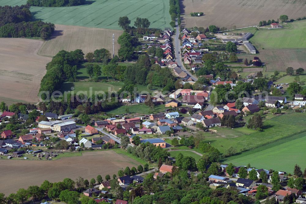 Groß Godems from the bird's eye view: Agricultural land and field boundaries surround the settlement area of the village in Gross Godems in the state Mecklenburg - Western Pomerania, Germany